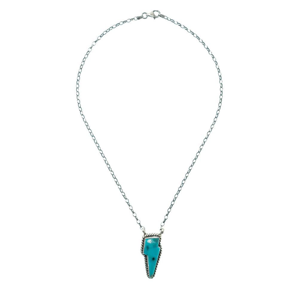South Texas Tack Apparel Jewelry 16 Inch Donovan Skeet Sterling Silver Kingman Turquoise Lightning Bolt Pendant Native American Navajo Necklace