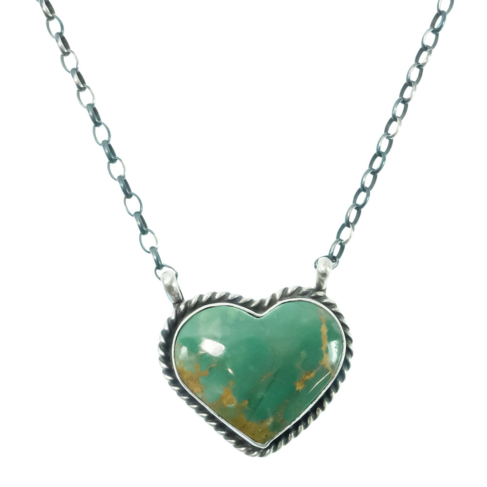 South Texas Tack Apparel Jewelry 16 Inch Judith Dixon Native American Navajo Sterling Silver Kingman Turquoise Heart Necklace