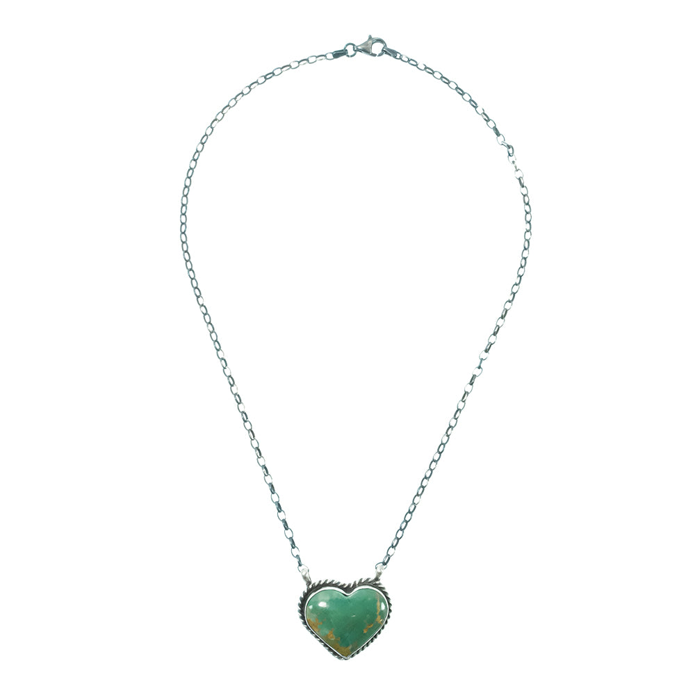 South Texas Tack Apparel Jewelry 16 Inch Judith Dixon Native American Navajo Sterling Silver Kingman Turquoise Heart Necklace