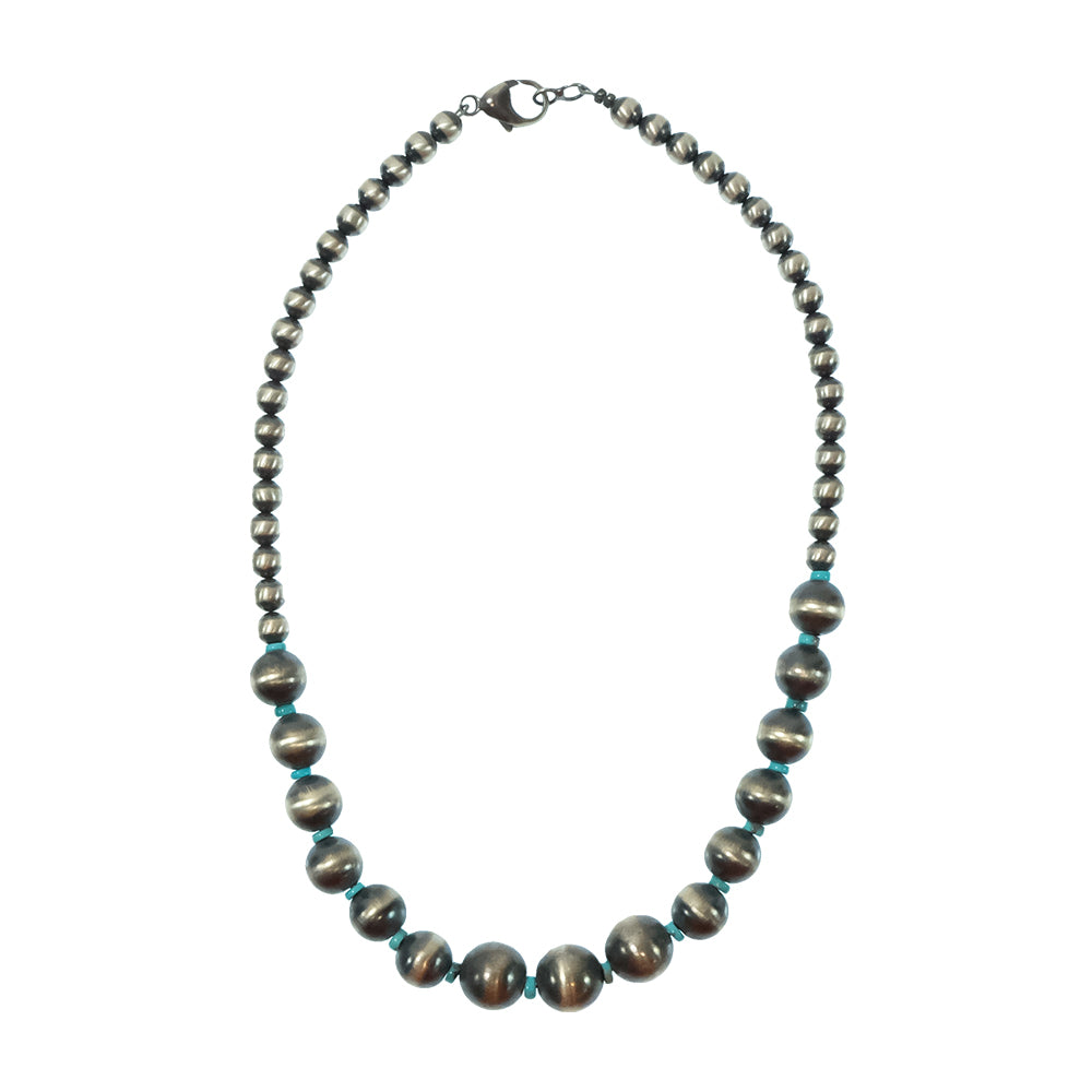 South Texas Tack Apparel Jewelry 16 Inch Native America Navajo Turquoise and Sterling Silver Beaded Necklace