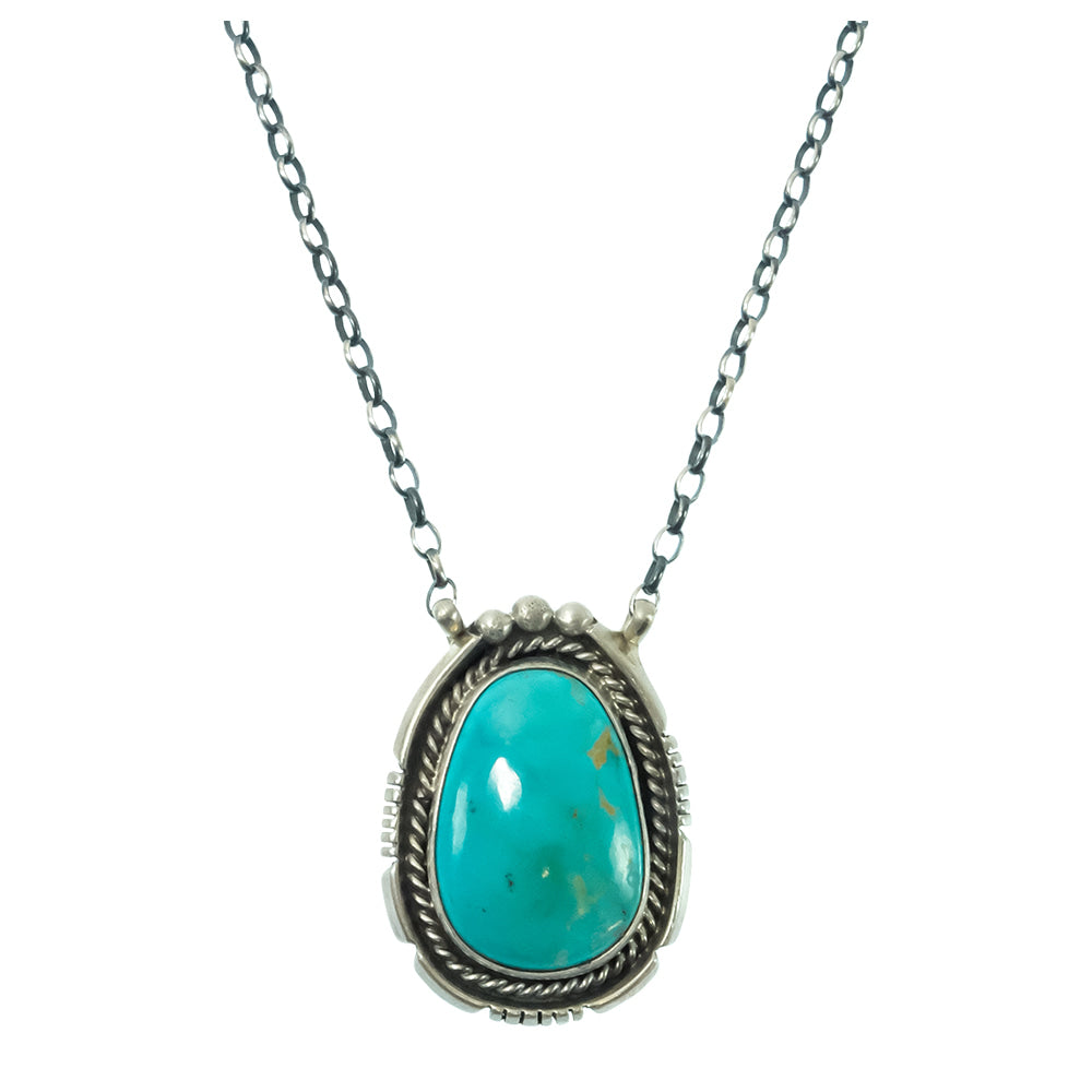 South Texas Tack Apparel Jewelry 18 Inch Brandon Etcitty Native American Navajo Kingman Turquoise Sterling Silver Necklace