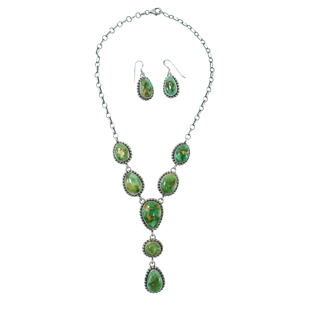 South Texas Tack Apparel Jewelry 18 Inch M. Spencer Native American Navajo Sonora Gold Turquoise Sterling Silver Necklace And Earring Set
