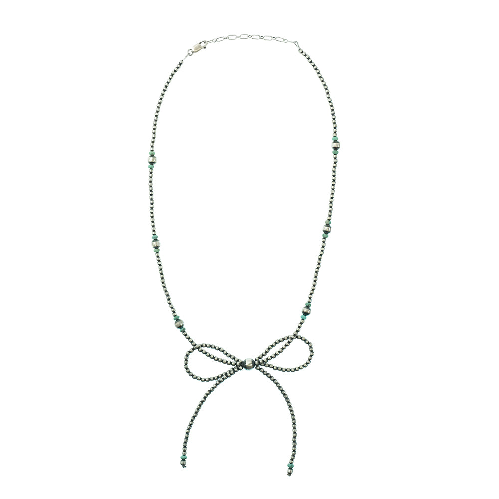 South Texas Tack Apparel Jewelry 18 Inch Oxidized Bead Bow With Turquoise Necklace