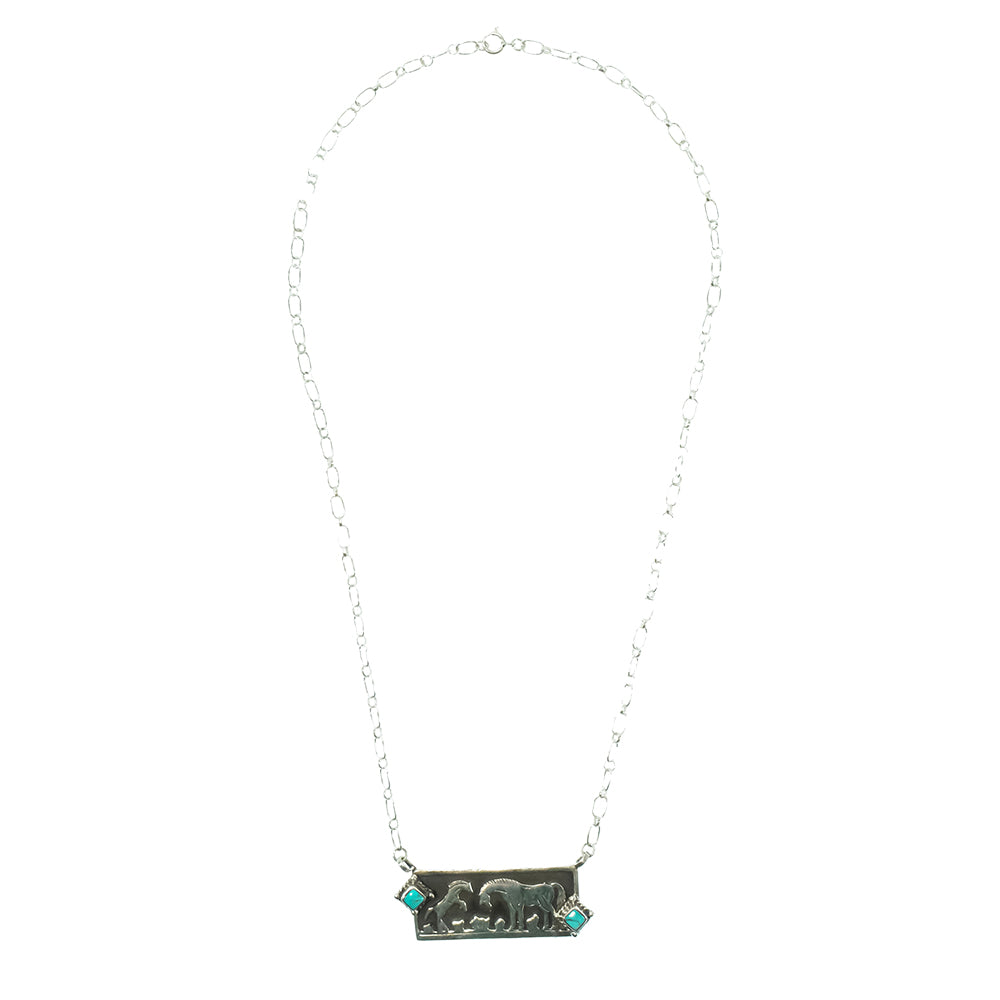 South Texas Tack Apparel Jewelry 20 Inch Navajo Native American Siler and Turquoise Horse Necklace