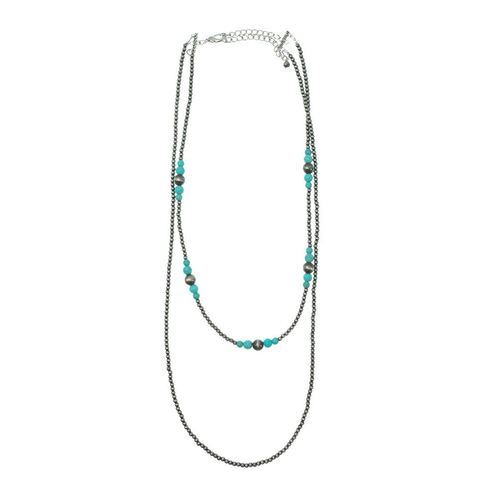 South Texas Tack Apparel Jewelry 30 Inch Two Strand Turquoise and Faux Navajo Bead Necklace 30"