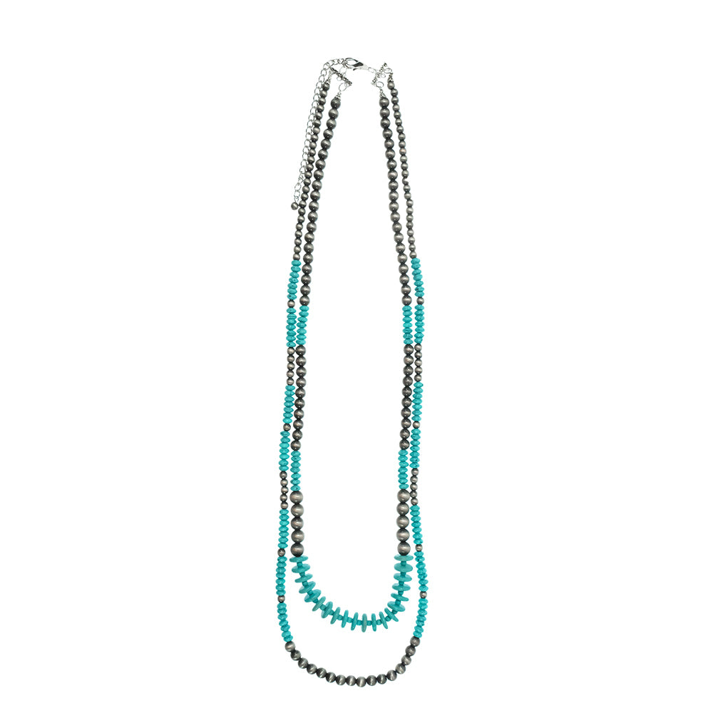 South Texas Tack Apparel Jewelry 36 Inch Two Strand Faux Navajo Bead and Turquoise Necklace 36"