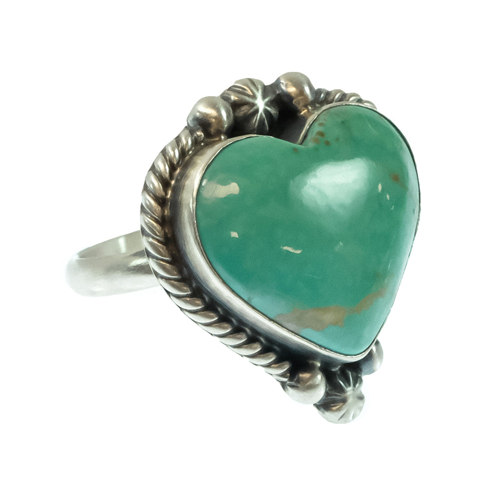 South Texas Tack Apparel Jewelry A.M. Kingman Turquoise Sterling Silver Native American Navajo Heart Ring