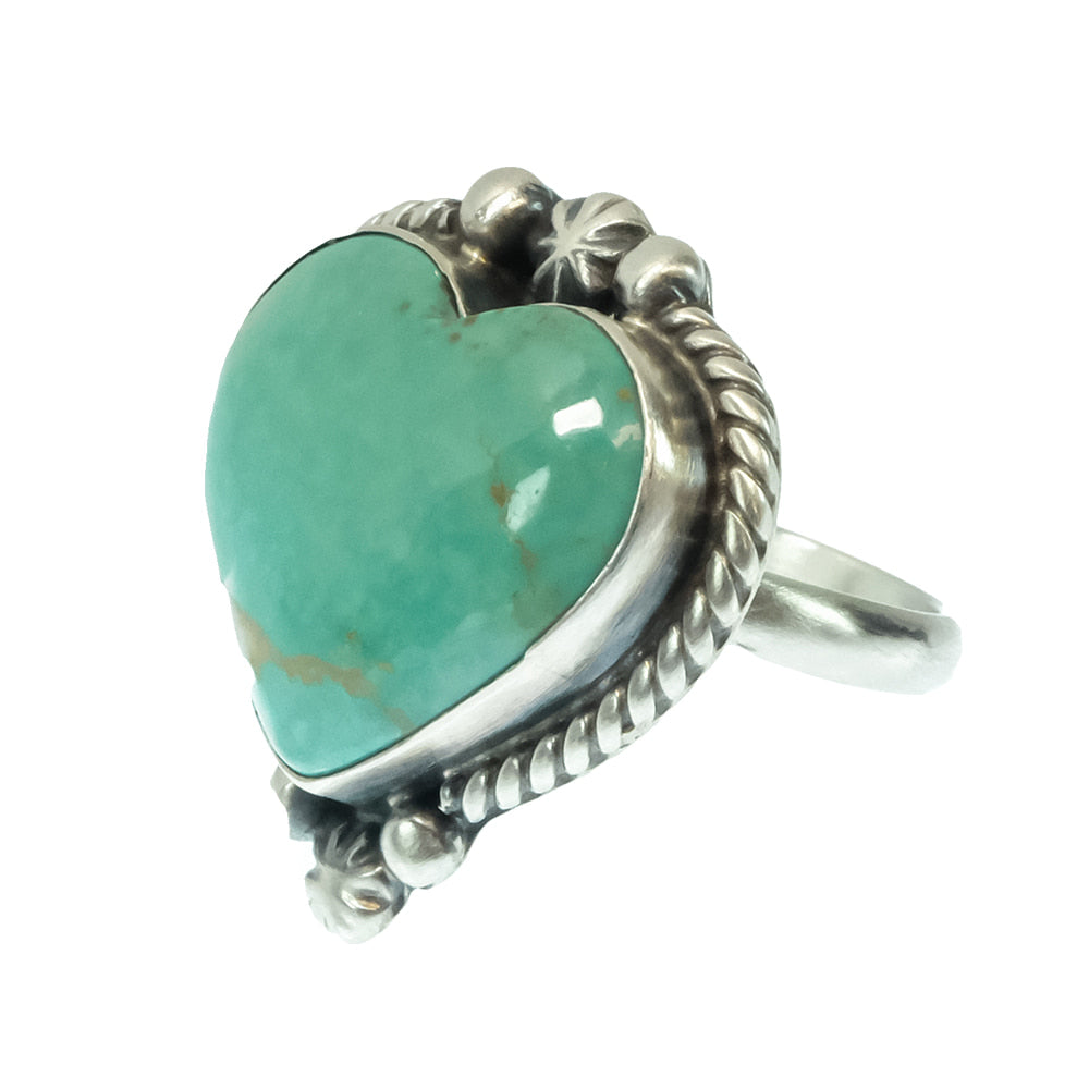 South Texas Tack Apparel Jewelry A.M. Kingman Turquoise Sterling Silver Native American Navajo Heart Ring