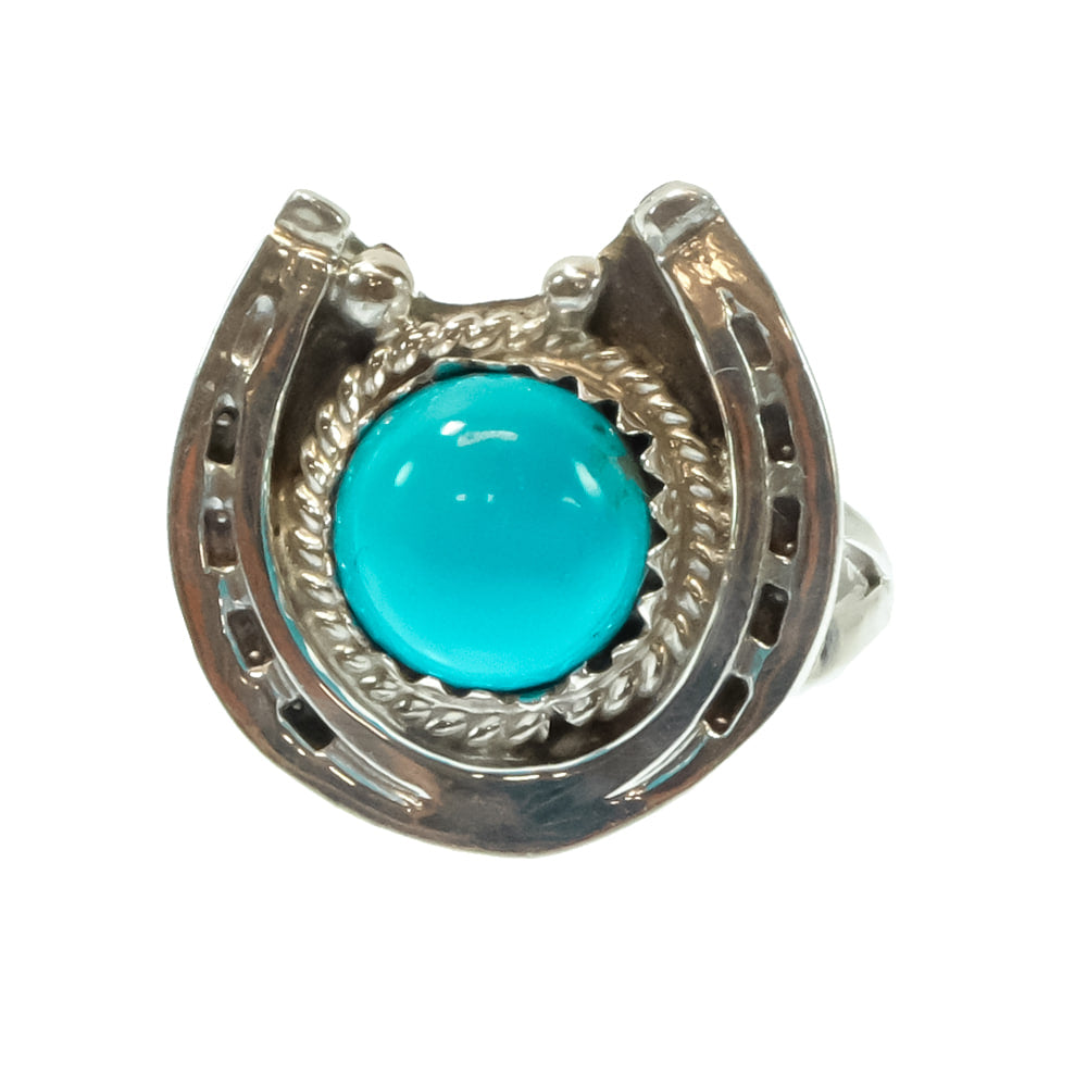 Native American Navajo Turquoise Naja and Sterling Silver Ring by
