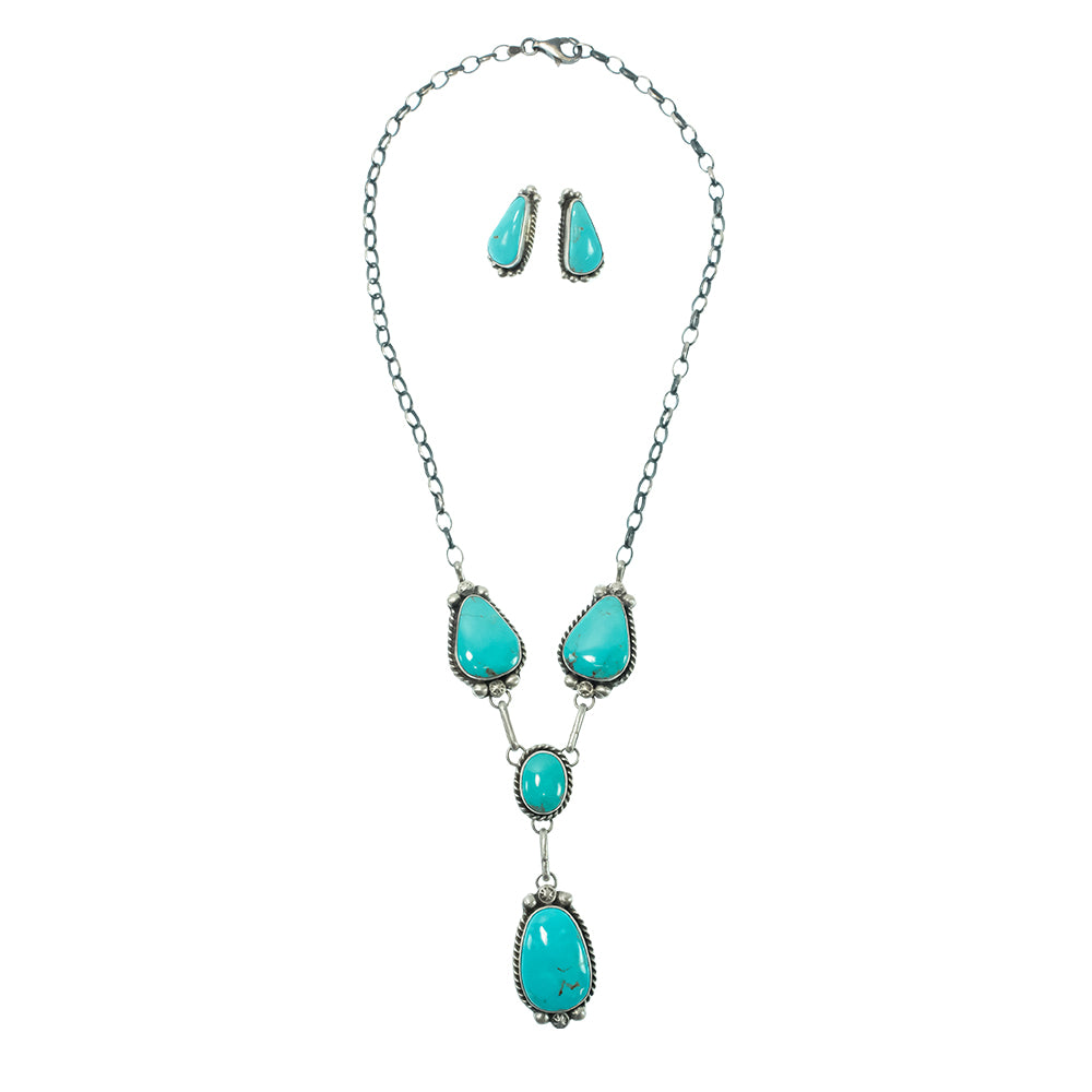 South Texas Tack Apparel Jewelry Augustine Largo Sterling Silver Kingman Turquoise Native American Navajo Necklace And Earring Set