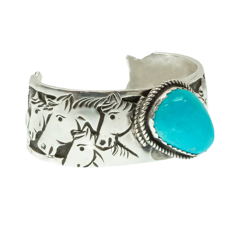 South Texas Tack Apparel Jewelry B Native American Navajo Sterling Silver Kingman Turquoise Cuff