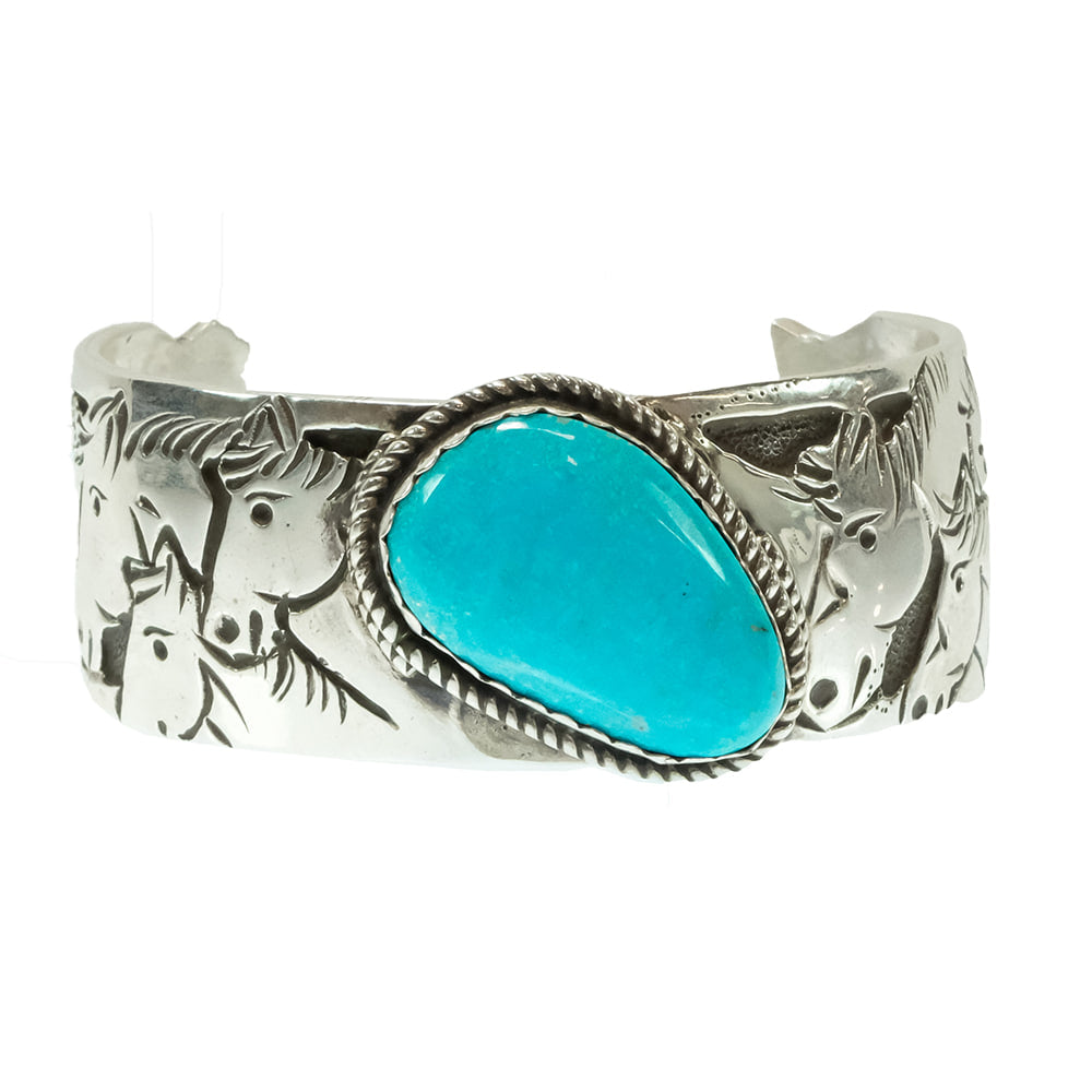 South Texas Tack Apparel Jewelry B Native American Navajo Sterling Silver Kingman Turquoise Cuff