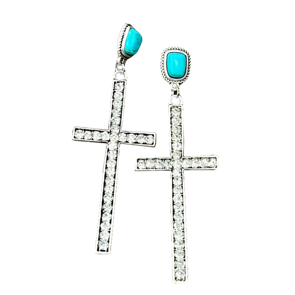 South Texas Tack Apparel Jewelry Cross Crystal Faux Turquoise Post Earrings
