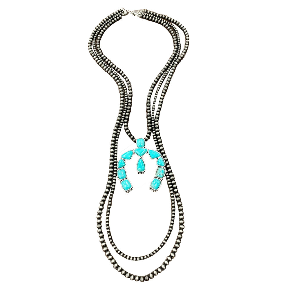 South Texas Tack Apparel Jewelry Faux 3 Strand Squash Naja Turquoise Necklace