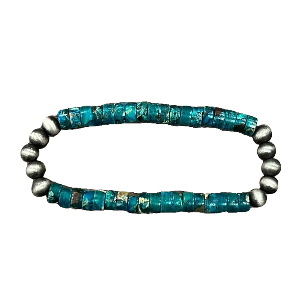 South Texas Tack Apparel Jewelry Faux Navajo Pearl and Turquoise Stretch Bracelet