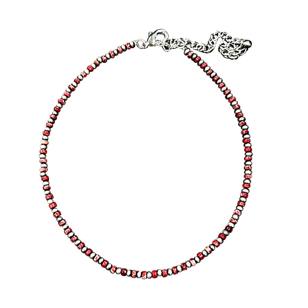South Texas Tack Apparel Jewelry Faux Red and Silver Navajo Bead Necklace
