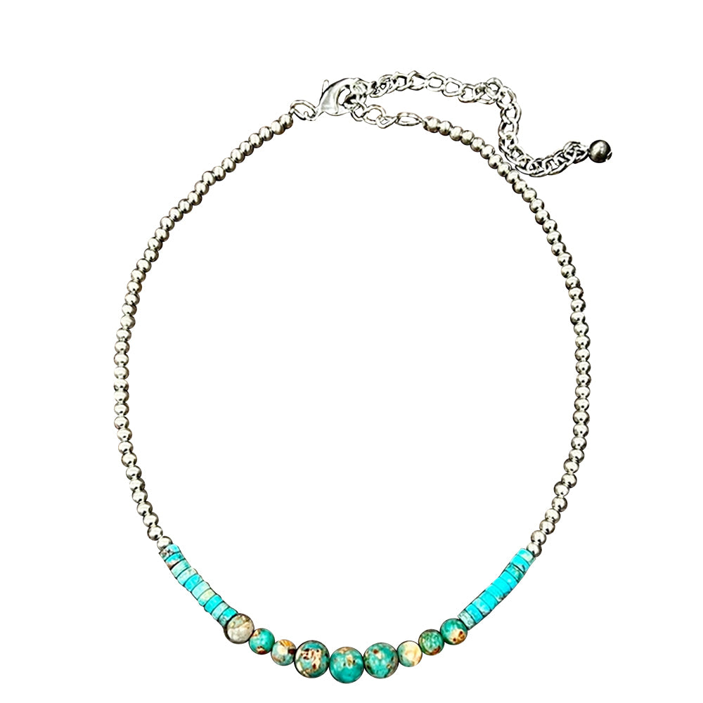 South Texas Tack Apparel Jewelry Faux Silver Navajo Bead and Cluster Gemstone Necklace