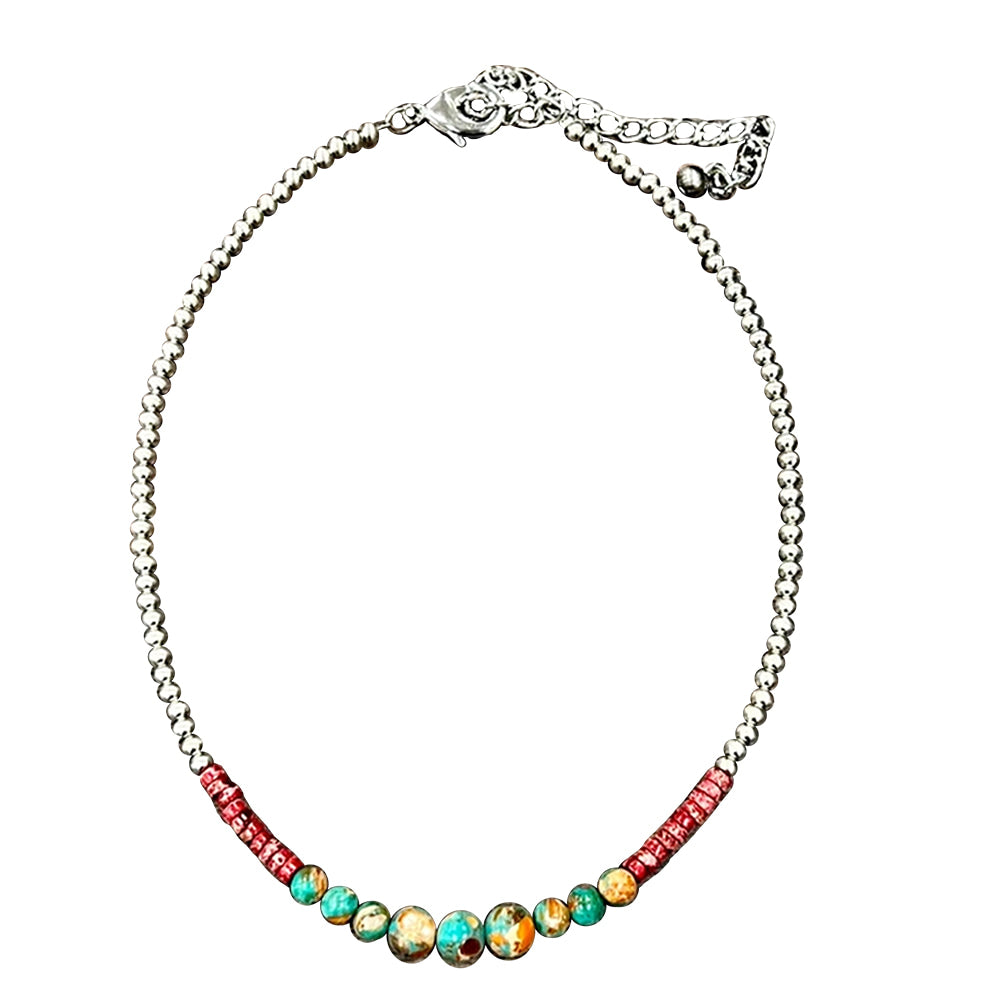 South Texas Tack Apparel Jewelry Faux Silver Navajo Bead and Gemstone Necklace