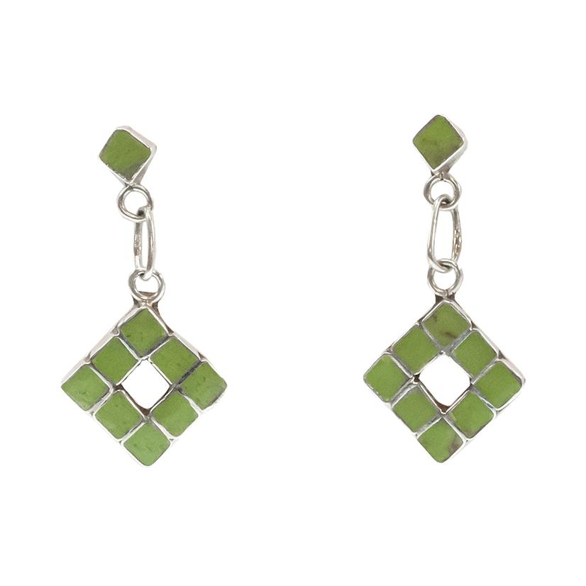 South Texas Tack Apparel Jewelry Green Diana Cachini Green And Silver Diamond Shaped Dangle Earring