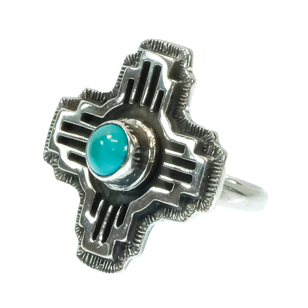 South Texas Tack Apparel Jewelry Hiram Largo Sterling Silver Turquoise Cross Native American Navajo Ring
