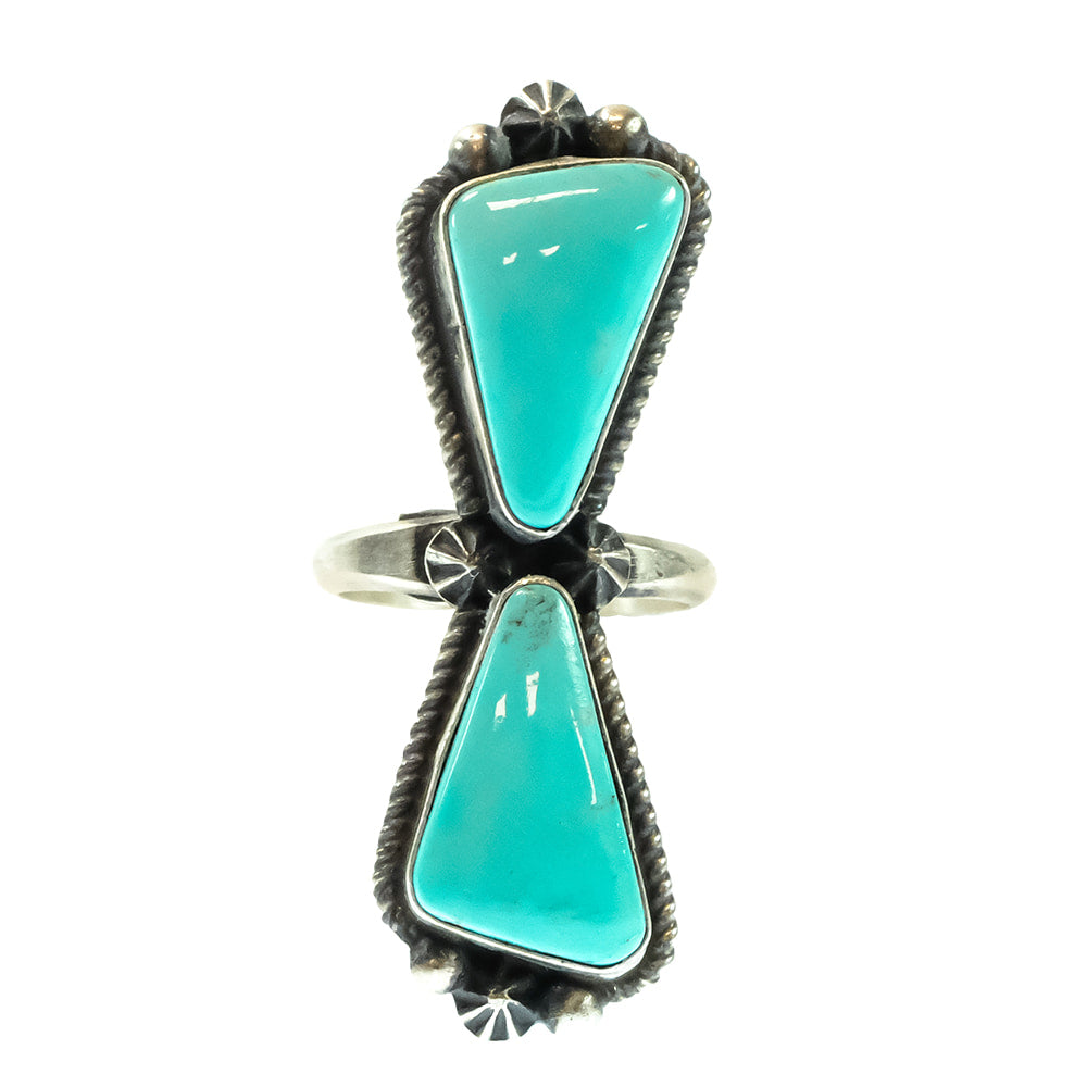 South Texas Tack Apparel Jewelry I. Kee Two Stone Turquoise Sterling Silver Native American Navajo Ring