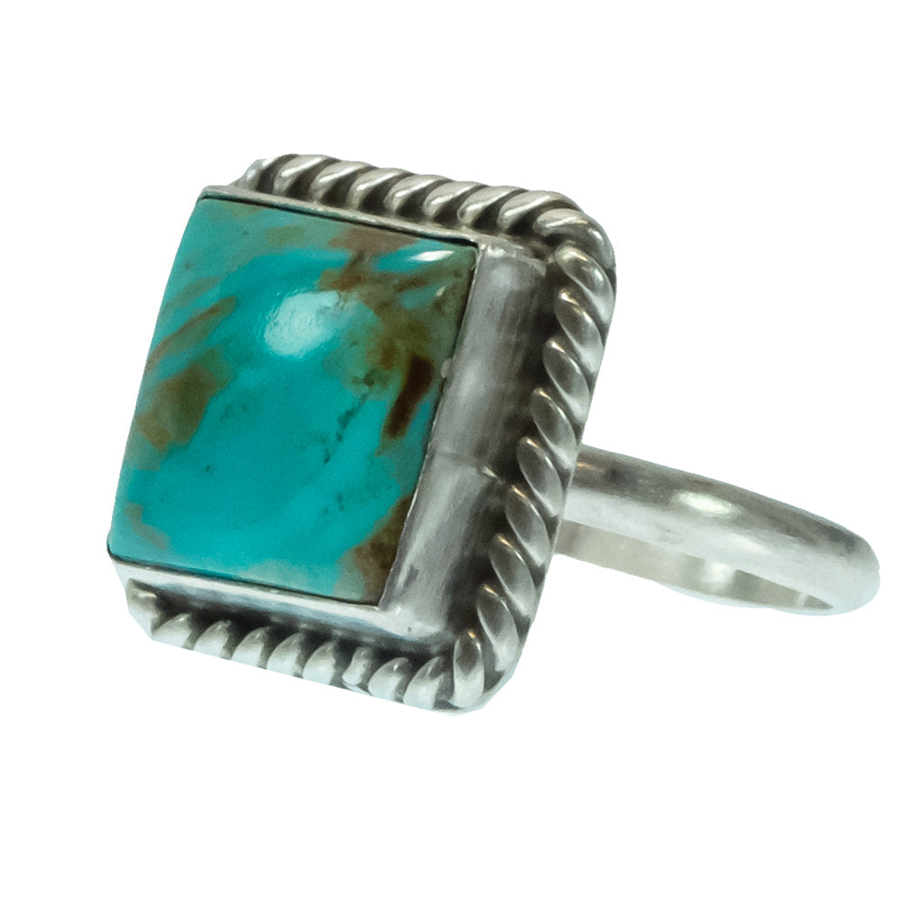 South Texas Tack Apparel Jewelry J. Ring Native American Navajo Square Turquoise Sterling Silver Ring