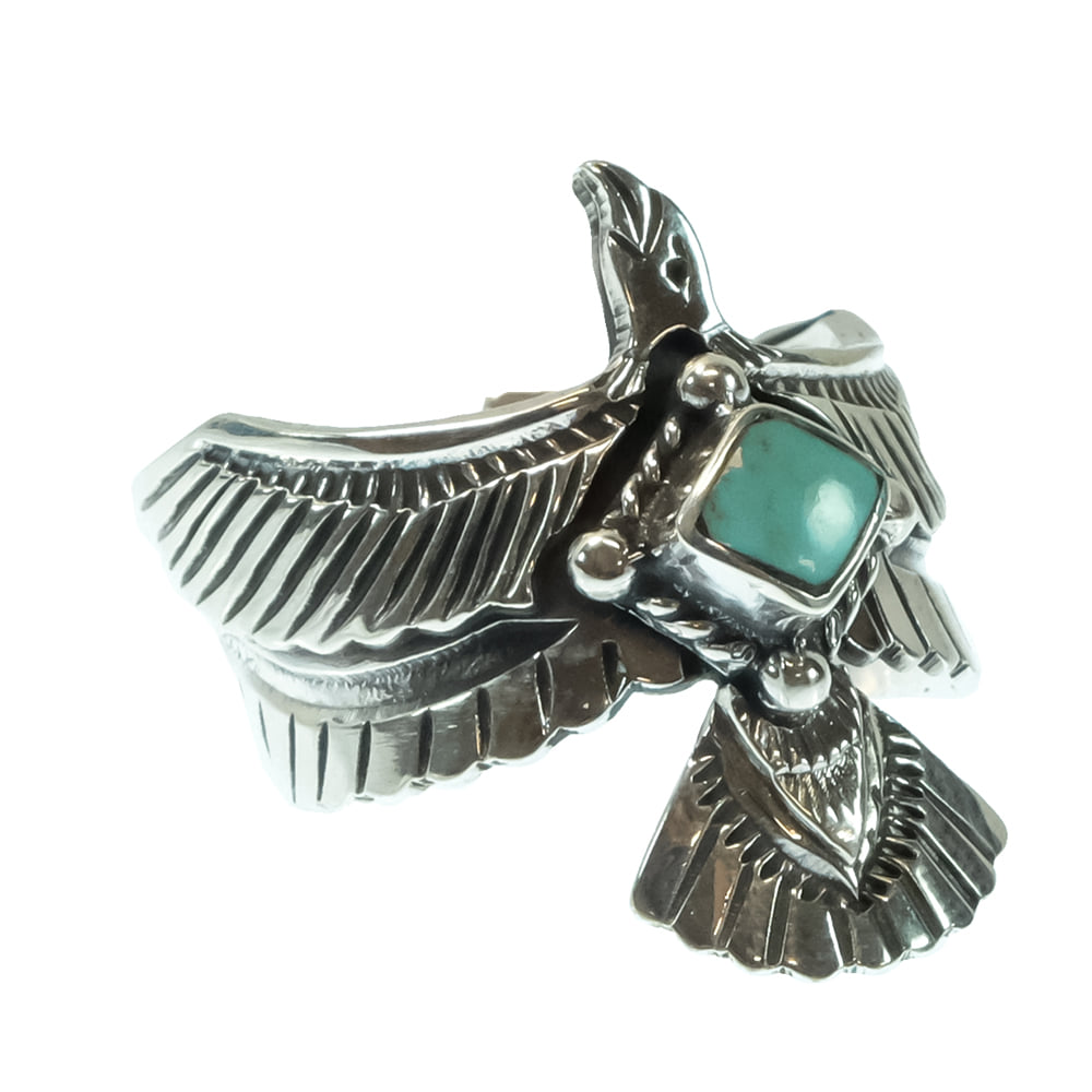 South Texas Tack Apparel Jewelry Jeremy Delgarito Turquoise Bird Sterling Silver Native American Navajo Open Ring