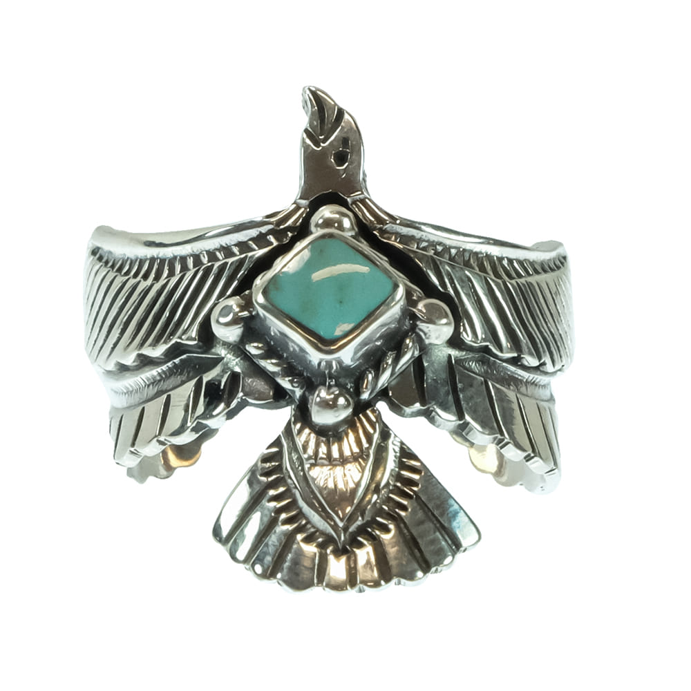 South Texas Tack Apparel Jewelry Jeremy Delgarito Turquoise Bird Sterling Silver Native American Navajo Open Ring