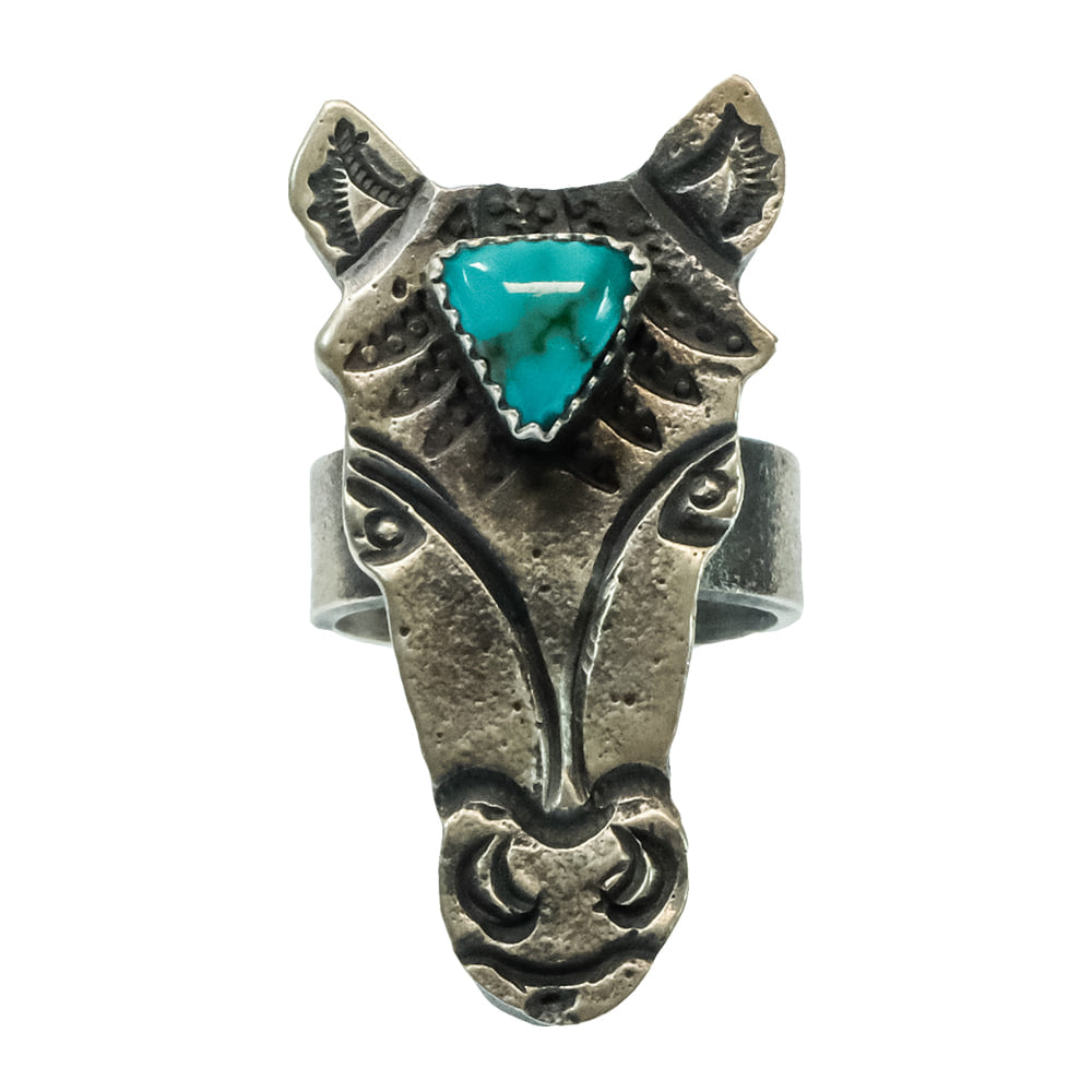 South Texas Tack Apparel Jewelry Kevin Billah Sterling Silver Horse Head with Turquoise Adjustable Ring