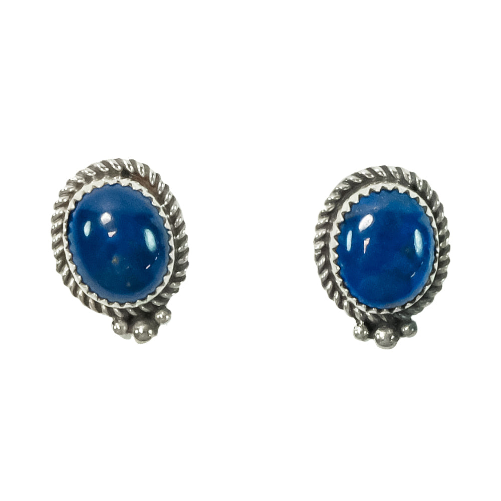 South Texas Tack Apparel Jewelry Lapis Stone Lapis Center Silver Rope Border 3 Dot Detail on Bottom Stud Earrings
