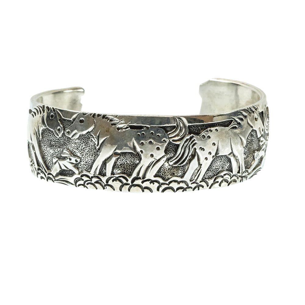 South Texas Tack Apparel Jewelry Lloyd Becenti Sterling Silver Navajo Horse Double Sided Cuff Bracelet