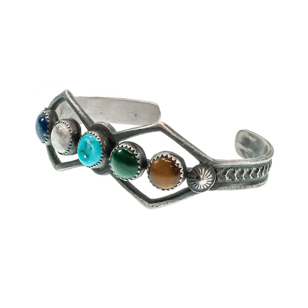 South Texas Tack Apparel Jewelry Multi Le Billah Native American Navajo Sterling Silver Multi-Color Stone Bracelet