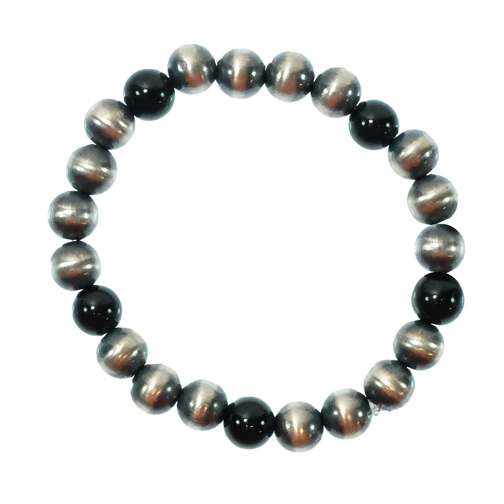 South Texas Tack Apparel Jewelry Onyx Oxidized And Onyx Bead Stretch Bracelet