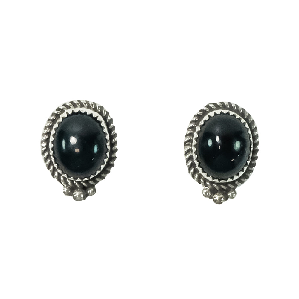 South Texas Tack Apparel Jewelry Onyx Stone Onyx Center Silver Rope Border 3 Dot Detail on Bottom Stud Earrings
