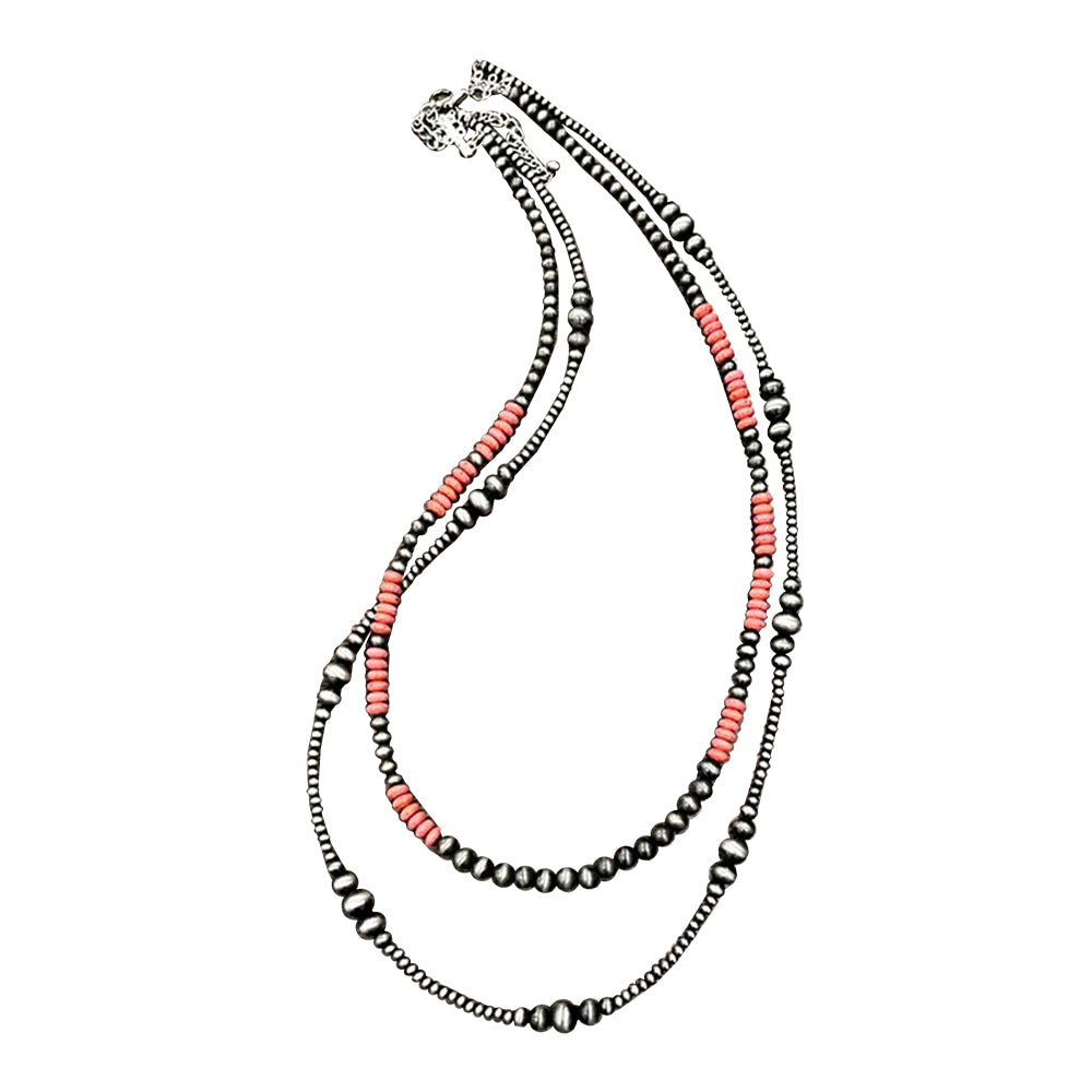 South Texas Tack Apparel Jewelry Orange Cluster and Faux Navajo Bead 2 Strand Necklace