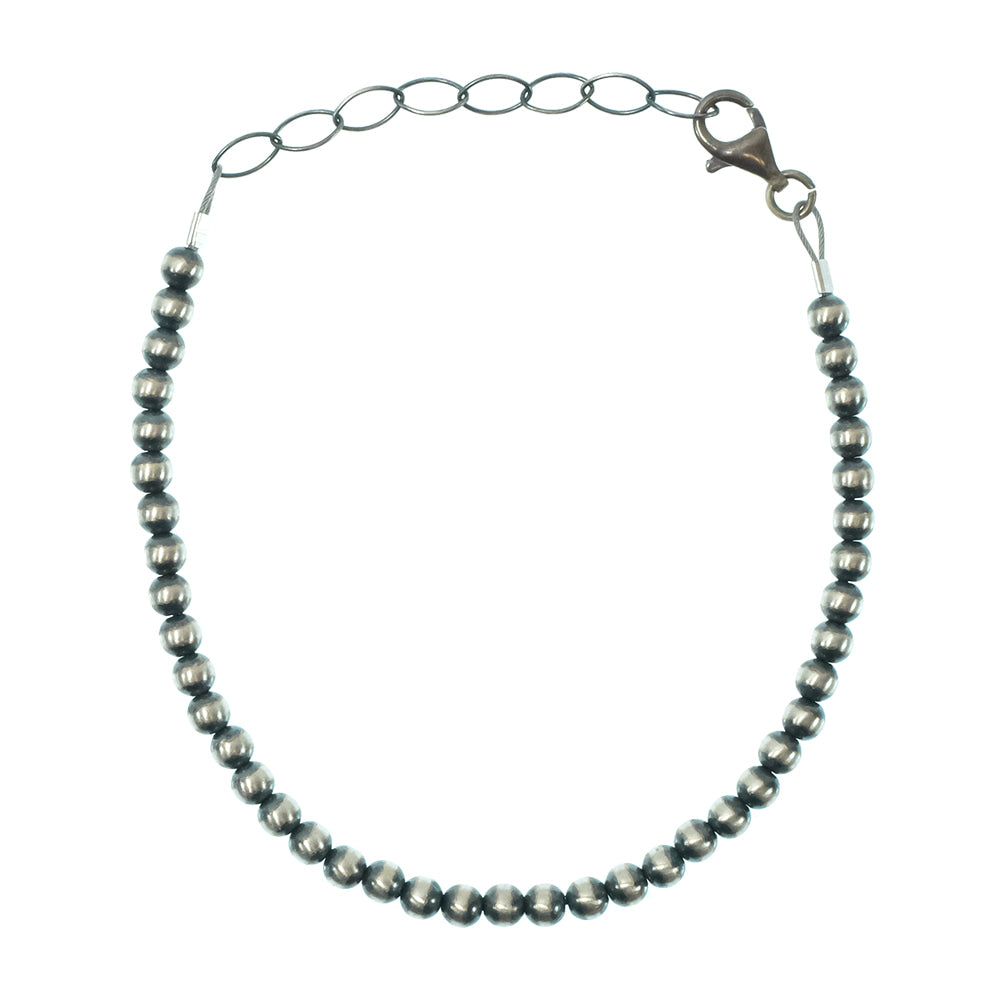 South Texas Tack Apparel Jewelry Silver Oxidized Bead Silver Bracelet 4MM