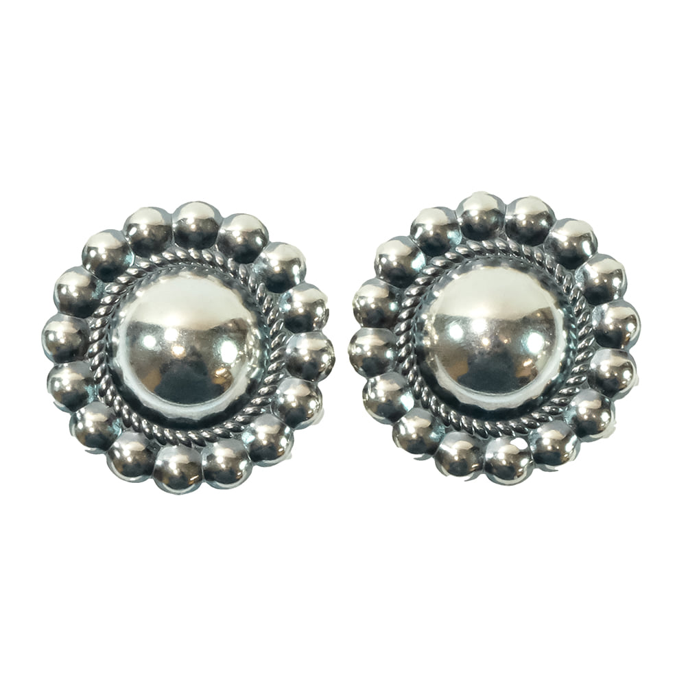 South Texas Tack Apparel Jewelry Silver Sterling Silver Stud With Rope And Dots Border Earrings