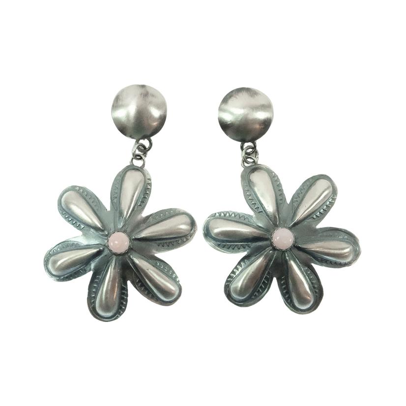 South Texas Tack Apparel Jewelry Silver Tim Yazzie Native American Navajo Silver And Pink Concho Dangling Earrings