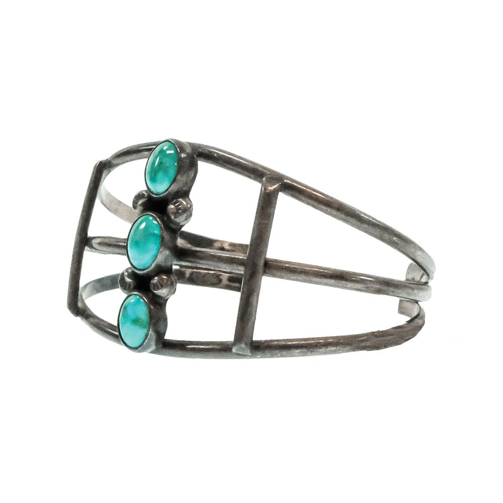 South Texas Tack Apparel Jewelry Silver/Turquoise Harvey Era 3 Turquoise Stone Cuff
