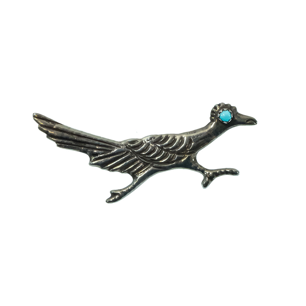 South Texas Tack Apparel Jewelry Silver/Turquoise Roadrunner Pin In Sterling Silver