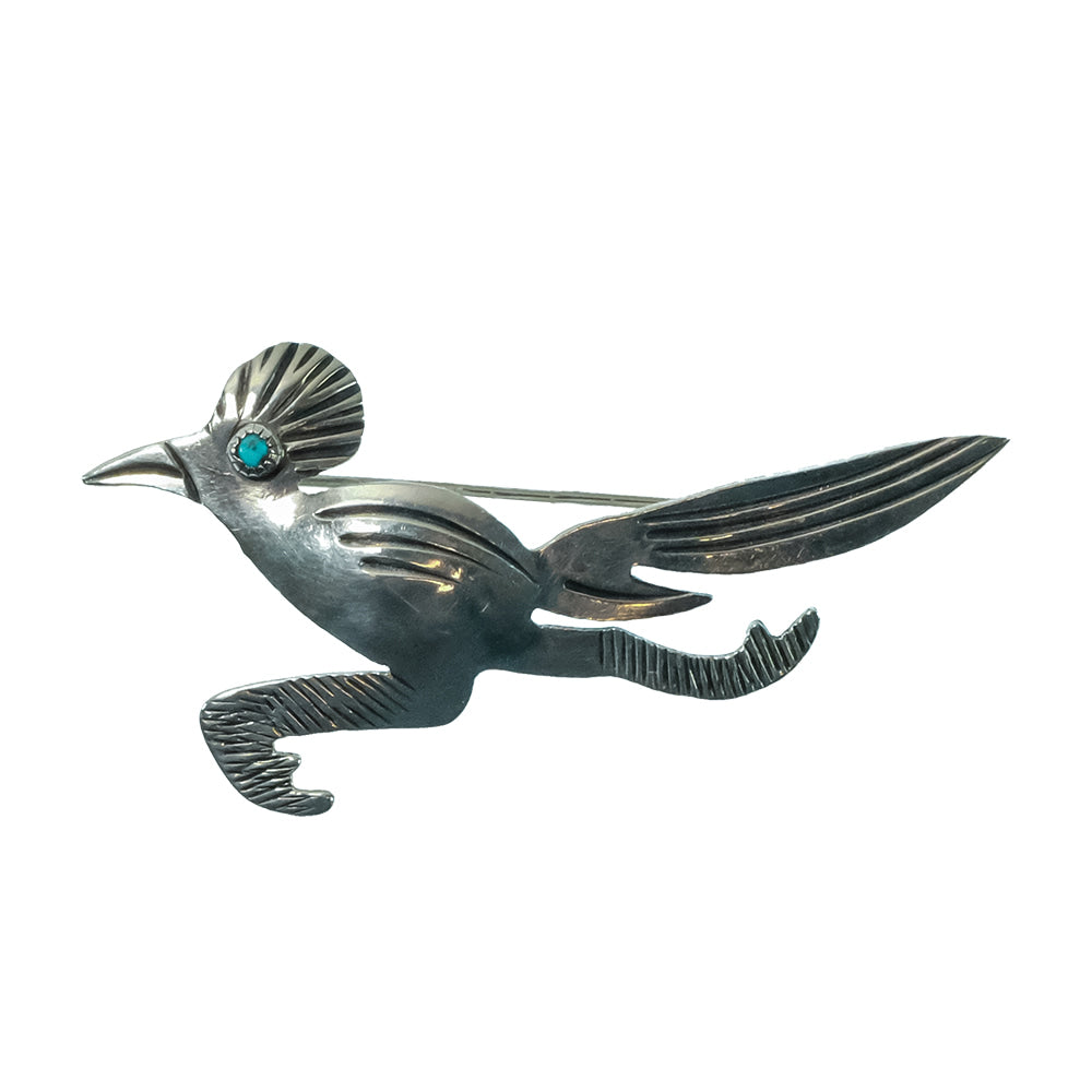 South Texas Tack Apparel Jewelry Silver/Turquoise Sterling Silver Roadrunner Pin