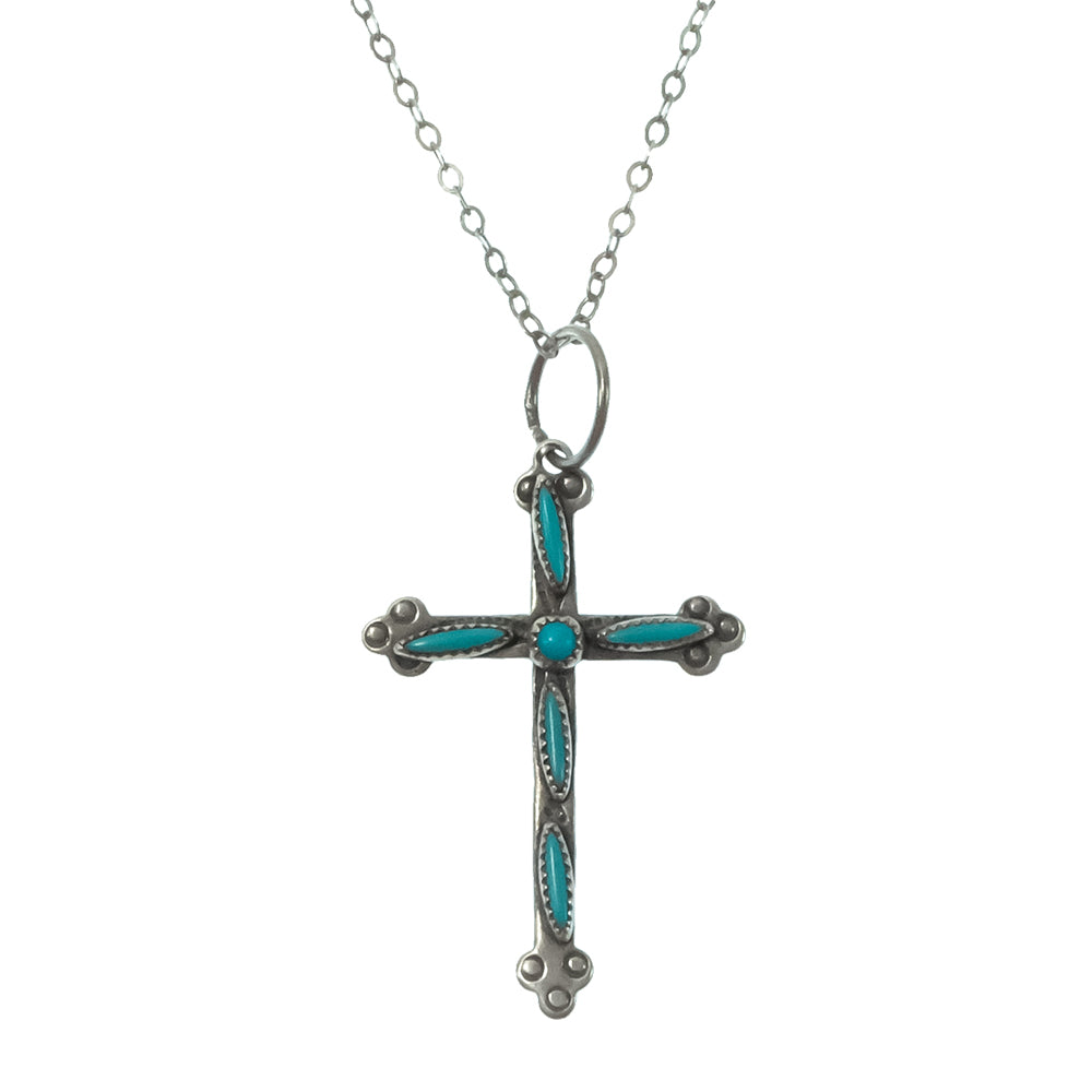 South Texas Tack Apparel Jewelry Sterling silver / 18 Inch 18" Sterling Silver And Turquoise Cross Necklace