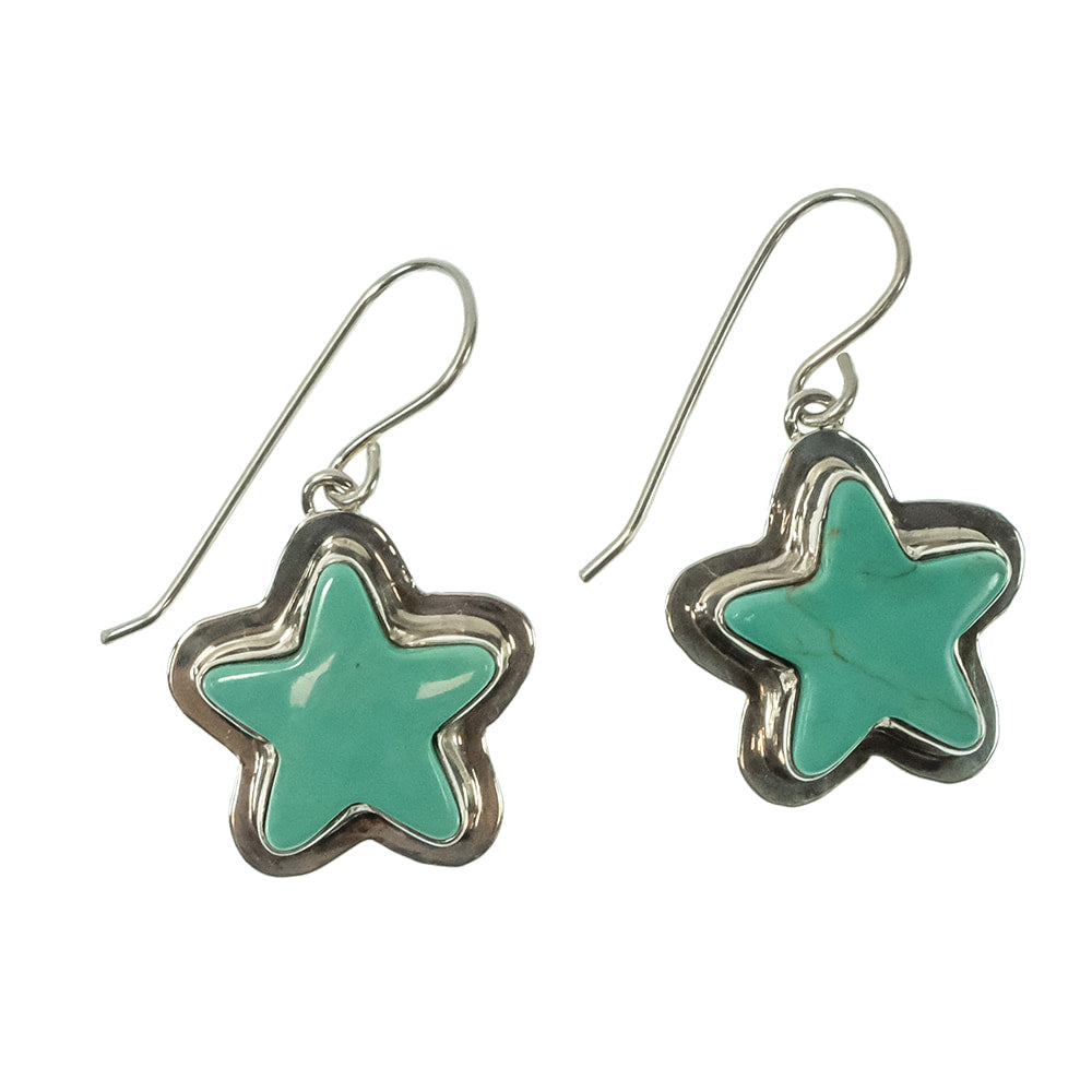 South Texas Tack Apparel Jewelry Sterling Silver Star Turquoise Dangle Earrings