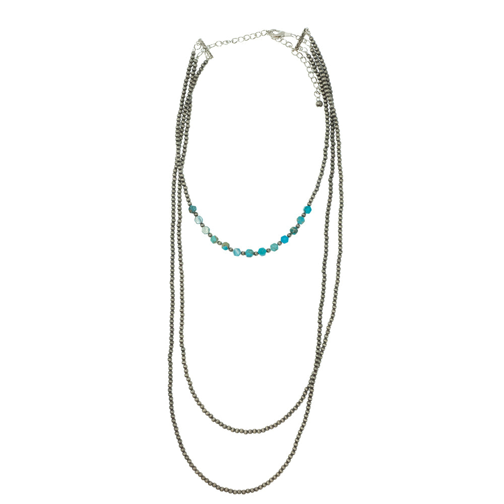South Texas Tack Apparel Jewelry Three Strand Bead and Turquoise Necklace 30"