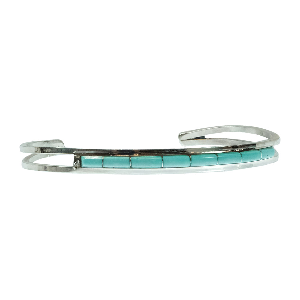 South Texas Tack Apparel Jewelry Turquoise A.L.W. Native American Navajo Zuni Sterling Silver Turquoise Inlay Bracelet