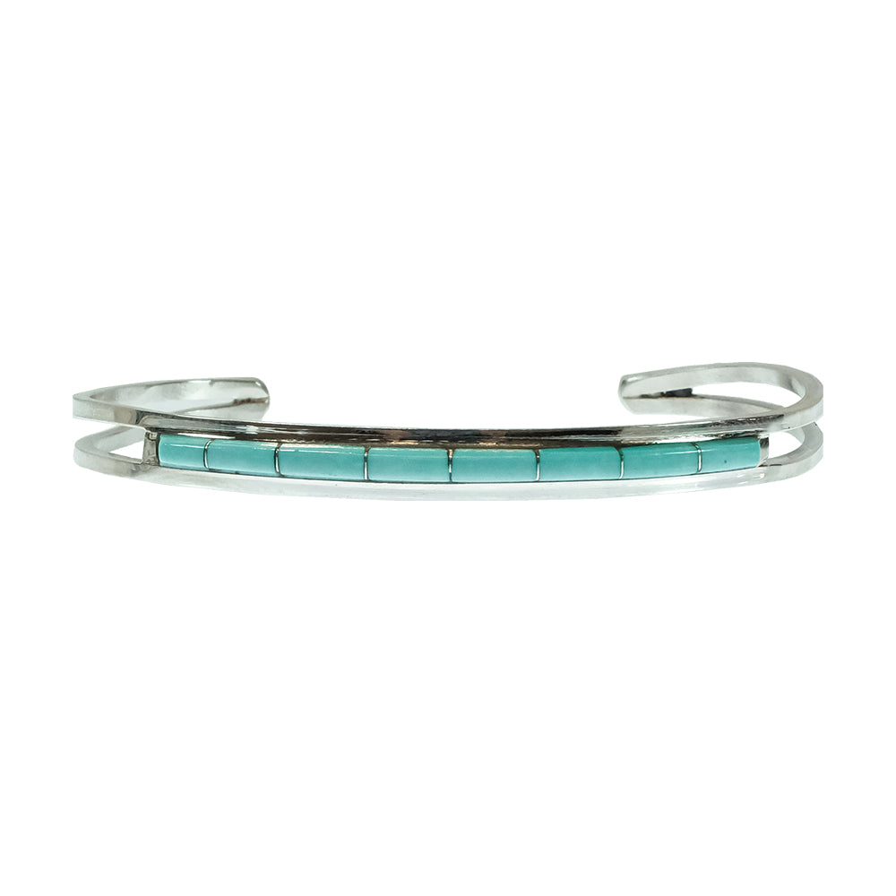 South Texas Tack Apparel Jewelry Turquoise A.L.W. Native American Navajo Zuni Sterling Silver Turquoise Inlay Bracelet