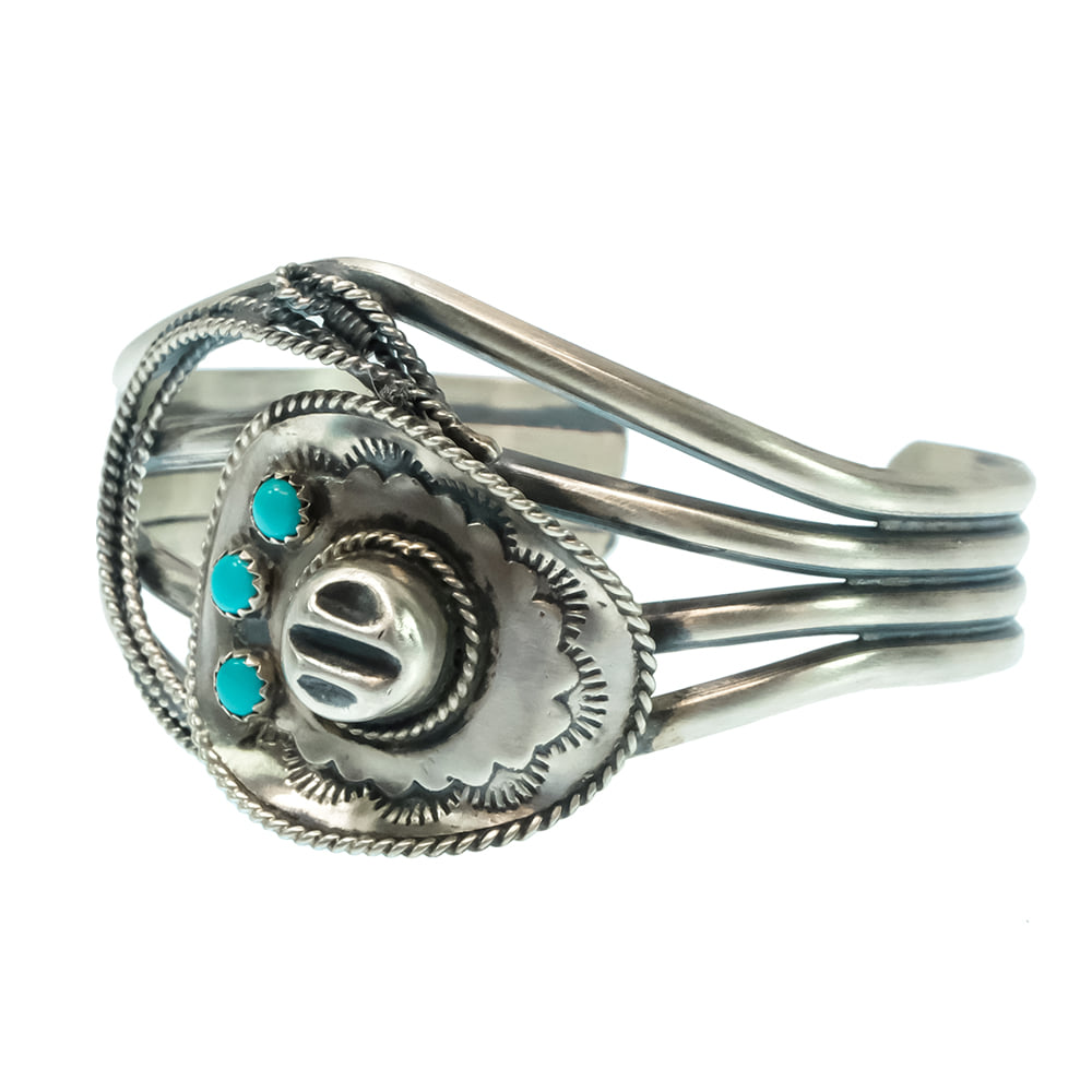 South Texas Tack Apparel Jewelry Turquoise Bobby Platero Sterling Silver Native American Navajo Turquoise Cowboy Cuff Bracelet