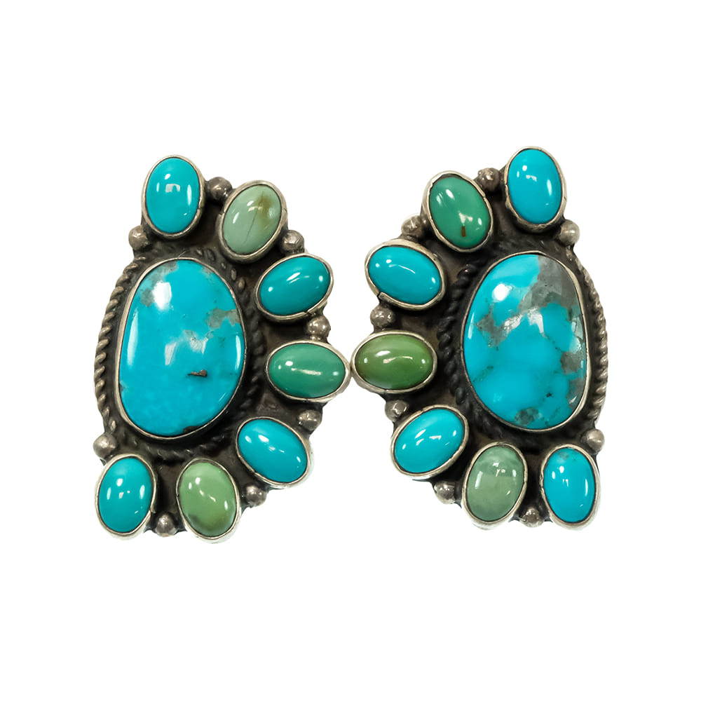 South Texas Tack Apparel Jewelry Turquoise Geraldine James Native America Navajo Turquoise Sterling Silver Kingman Earrings