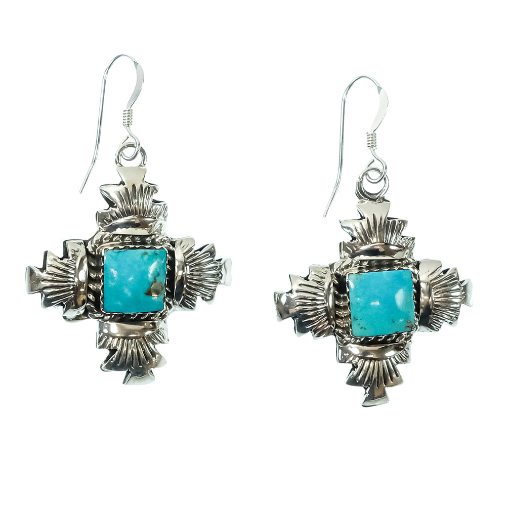 South Texas Tack Apparel Jewelry Turquoise Gwendoyln Burnside Native American Navajo Sterling Silver Turquoise Dangling Earrings