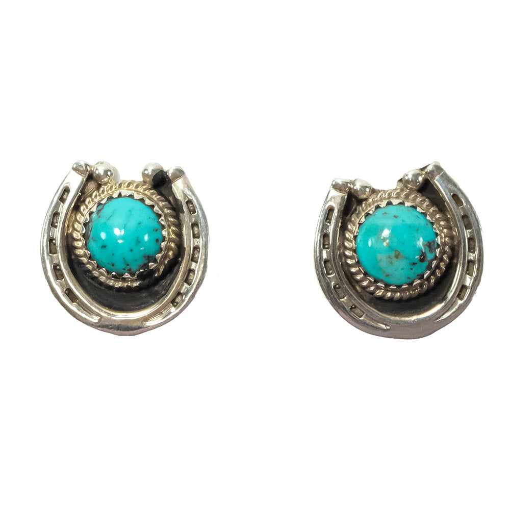 South Texas Tack Apparel Jewelry Turquoise Hiram Largo Native American Navajo Turquoise Naja and Sterling Silver Earrings